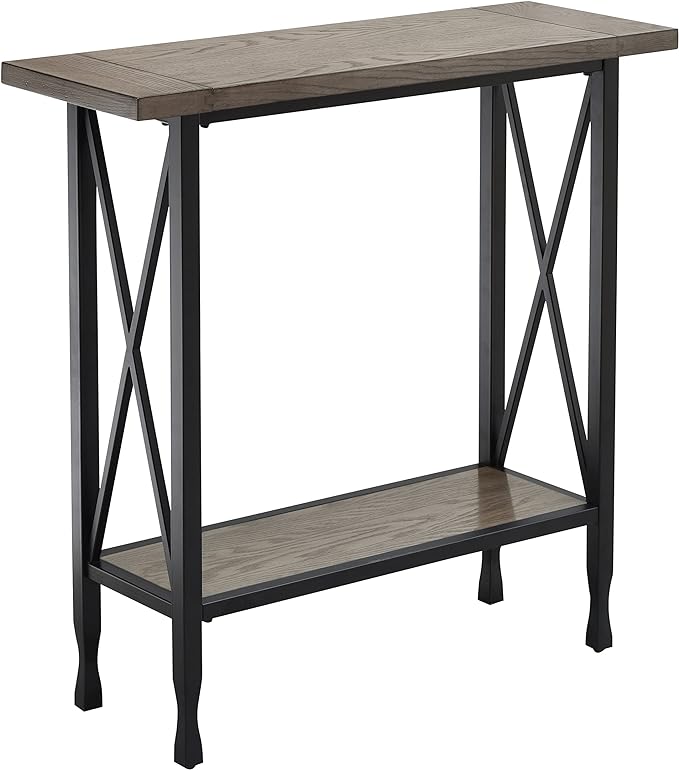 Leick Home 23005 Chisel & Forge Narrow Recliner Side Table with Shelf, Gray/Matte Black - LeafyLoom