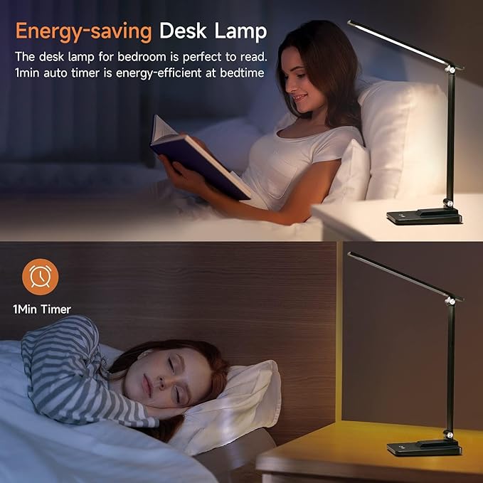 Mubarek Desk Lamp,15 Modes LED Desk Light,500 Lumen LED Lamp,Dimmable LED Table Lamp,Desk Lamps Office Accessories,Adjustable&Foldable Reading Lamp,Desk Light,LED Desk Lamp for Study Lamp,Bedside Lamp - LeafyLoom