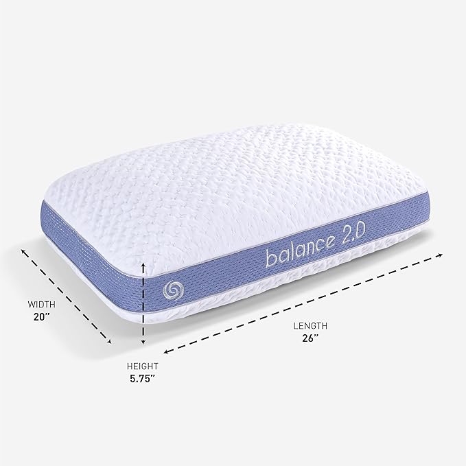 Bedgear Balance Performance Pillow - Size 2.0 - Moisture Wicking Bed Pillow - All Sleep Positions - Medium Firmness Sleeping Pillow - Hypoallergenic, Washable Removable Cover - 20" W x 26" L x 5.75" H - LeafyLoom