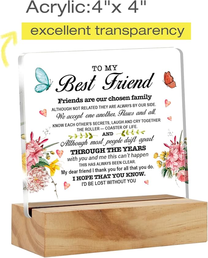 Best Friend Gift Friendship Desk Decor Friends are Our Chosen Family Acrylic Desk Plaque Sign with Wood Stand Home Office Table Desk Sign Keepsake - LeafyLoom