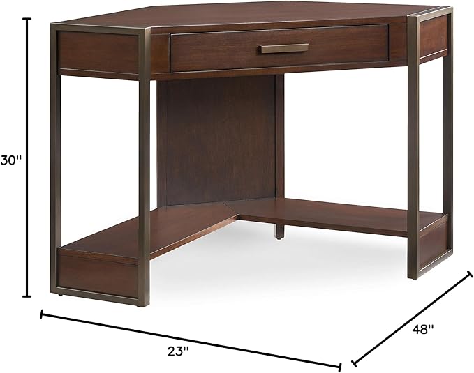 Leick Home Riley Holliday Computer Desk with Dropfront Keyboard Drawer, FURNITURE, Espresso/Gold - LeafyLoom