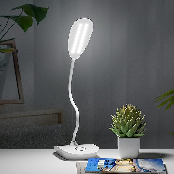 DEEPLITE Battery Operated Desk Lamp, LED Desk Light 3 Lighting Stepless Dimming, Table Lamp 5W Touch Control Eye Caring, Flexible Gooseneck, Portable Reading Light for Dorm Study Bedroom (Set of 2) - LeafyLoom