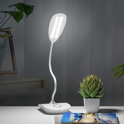 DEEPLITE Battery Operated Desk Lamp, LED Desk Light 3 Lighting Modes Stepless Dimming, Table Lamp 5W Touch Control Eye Caring, Flexible Gooseneck, Portable Reading Light for Dorm Study Office Bedroom - LeafyLoom