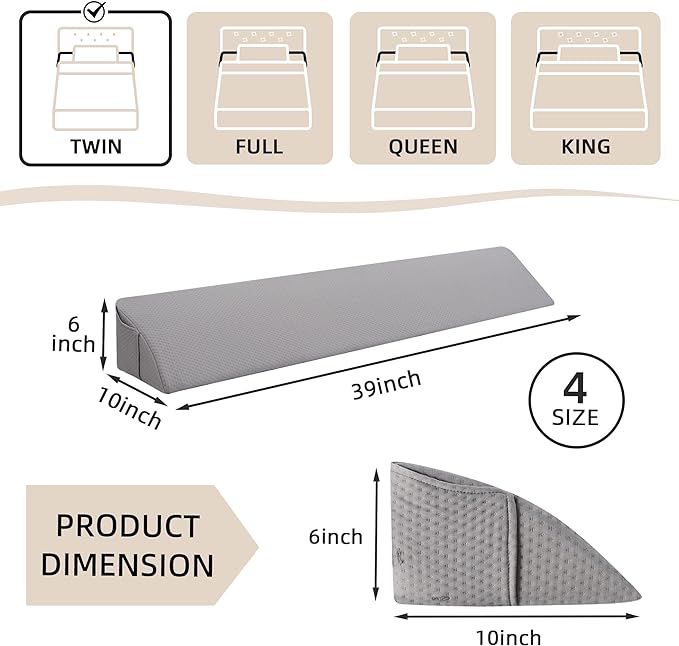 Bed Wedge Pillow for Headboard, Twin Size Headboard Pillow, Bed Gap Filler Close Gap (0-8") Between Mattress and Headboard (Twin) - LeafyLoom