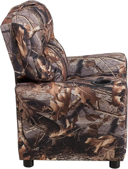 Flash Furniture Chandler Vinyl Kids Recliner with Cup Holder and Safety Recline, Contemporary Reclining Chair for Kids, Supports up to 90 lbs., Camouflage - LeafyLoom