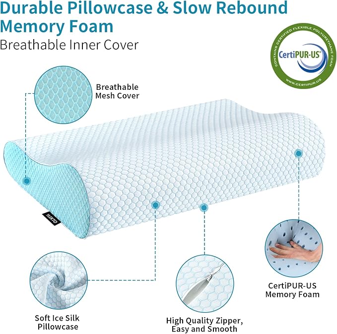 Memory Foam Pillows Neck Pillow Bed Pillow for Sleeping Ergonomic Cervical Pillow Orthopedic Contour Pillow for Side Back Stomach Sleeper - LeafyLoom