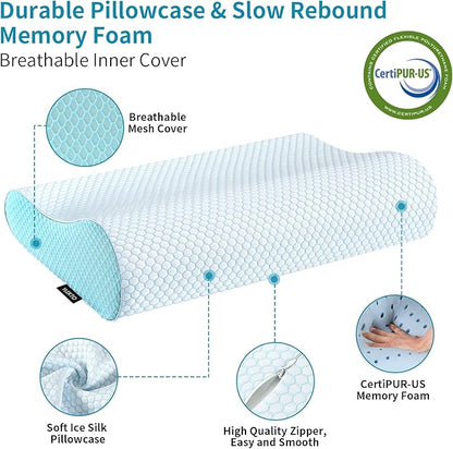 Memory Foam Pillows Neck Pillow Bed Pillow for Sleeping Ergonomic Cervical Pillow Orthopedic Contour Pillow for Side Back Stomach Sleeper - LeafyLoom