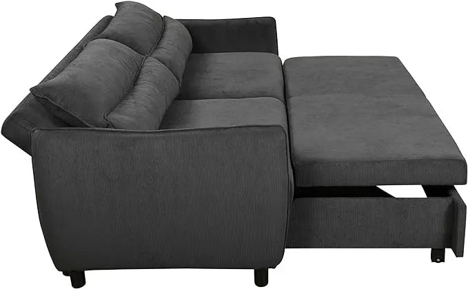 Corduroy Upholstered Convertible Futon Loveseat Sofa Bed, 3 Seater Multi-Functional Reclining Couch Pull Out Sofabed Sofá Cama Para Sala w/Adjustable Backrest, Furniture for Living Room Office - LeafyLoom