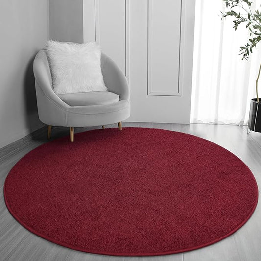 Round Area Rugs for Bedroom Living Room, 6x6 Rose Red Super Soft Comfy Thickened Memory-Foam Indoor Circle Carpets, Modern Aesthetic Minimalist Carpet for Boys Girls Adults Nursery Home Décor - LeafyLoom