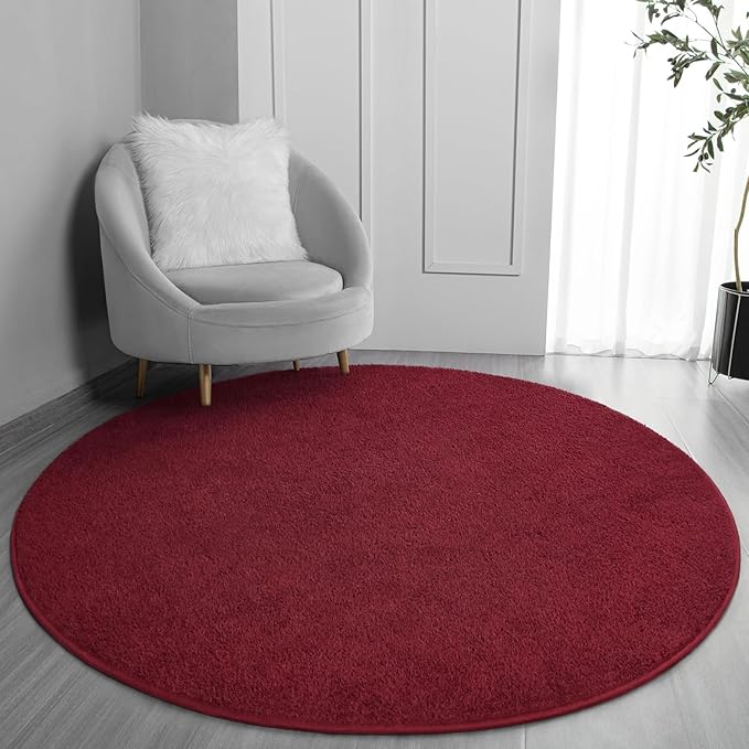 Round Area Rugs for Bedroom Living Room, 5x5 Rose Red Super Soft Comfy Thickened Memory-Foam Indoor Circle Carpets, Modern Aesthetic Minimalist Carpet for Boys Girls Adults Nursery Home Décor - LeafyLoom