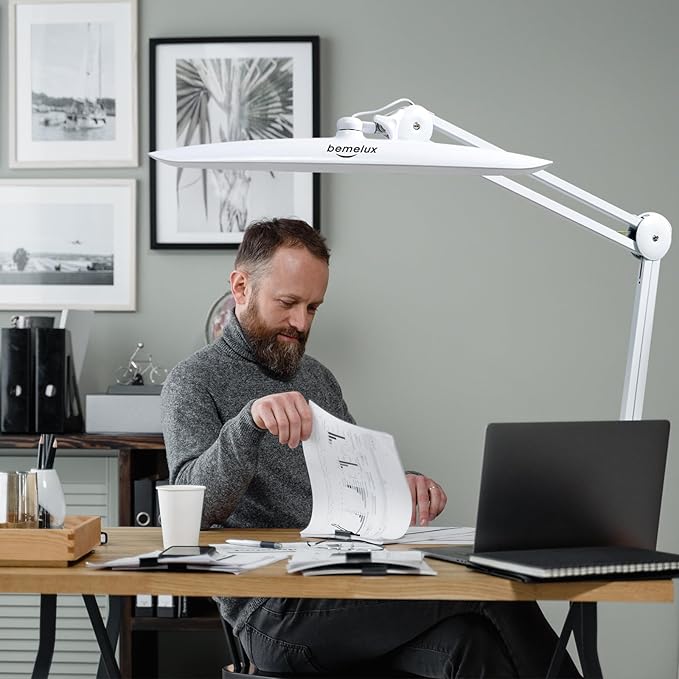 LED Desk Lamp with Clamp, Dimming Task Lamp for Reading Desktop Office Workbench Table Architect Sewing Study Home Craft, Bright 117PCS LEDs, 2200 Lumens 20 Inch Metal Swivel Arm Work Lamp - LeafyLoom