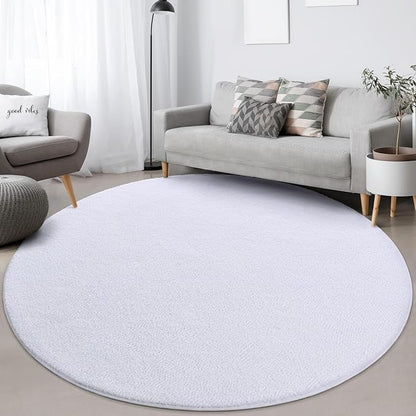 Round Area Rugs for Bedroom Living Room, 4x4 White Super Soft Comfy Thickened Memory-Foam Indoor Circle Carpets, Modern Aesthetic Minimalist Carpet for Boys Girls Adults Nursery Home Décor - LeafyLoom