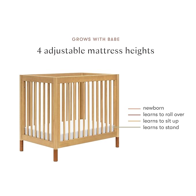 babyletto Gelato 4-in-1 Convertible Mini Crib with Toddler Bed Conversion in Honey with Vegan Tan Leather Feet, Greenguard Gold Certified - LeafyLoom