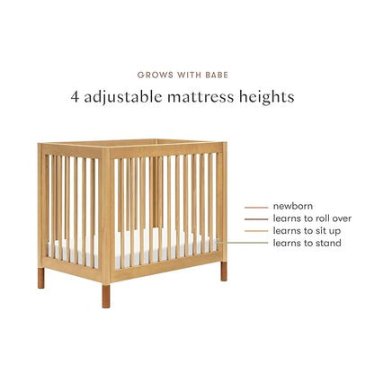 babyletto Gelato 4-in-1 Convertible Mini Crib with Toddler Bed Conversion in Honey with Vegan Tan Leather Feet, Greenguard Gold Certified - LeafyLoom