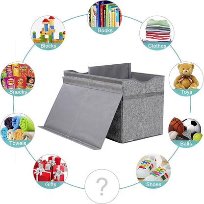 VICTOR'S Kids Toy Box Chest - Extra Large Lightweight Collapsible Toy Storage Organizer Boxes Bins Baskets for Kids, Boys, Girls, Nursery Room, Playroom, Closet (Linen Gray) - LeafyLoom