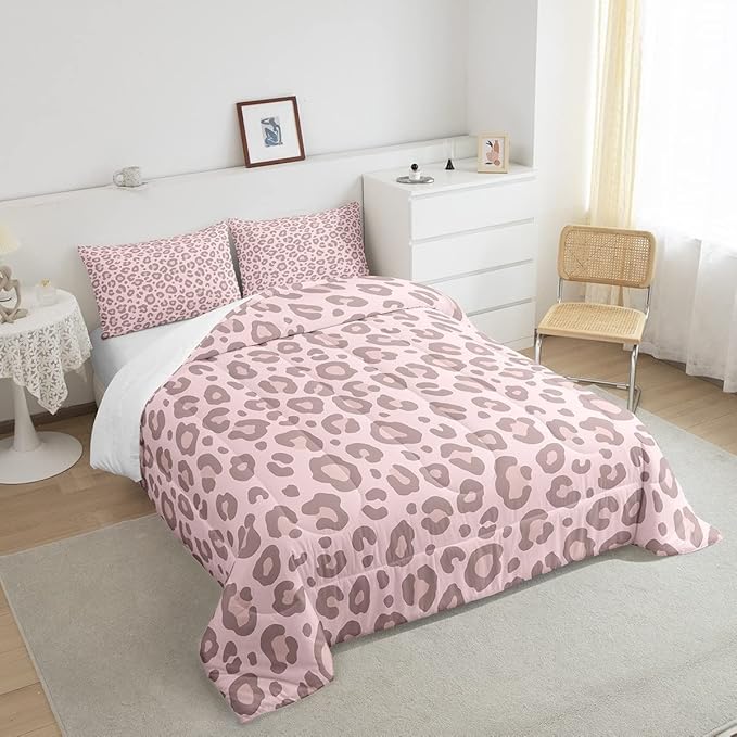 Pink Leopard Skin Comforter Leopard Print Comforter Set For Kids Boys Girls Africa Cheetah Printed Children Bedding Set Ultra Soft Decor Safari Animal Fur Pattern Duvet Set Twin Size Quilt Set - LeafyLoom