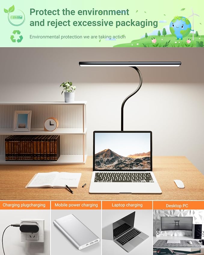 LED Desk Lamps for Home Office, Gooseneck Desk Lamps with Clamp, 30 Lighting Modes Adjustable, 18W Eye-Caring Desk Light, for Reading, Study, Workbench - LeafyLoom