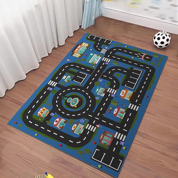 Analog ABC Kids Rug Playroom Car Rug Play Mat City Life Road Rug for Cars Fun City Map for Carpet for Bedroom Boys (47 * 70 inches, Hope City) - LeafyLoom