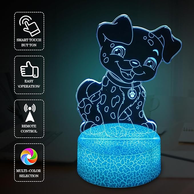 Dog Night Light 3D Illusion Lamp Kids Bedside Lamp 16 Color Change Decor Lamp with Remote & Smart Touch, Gifts for Christmas Birthday Boys Men Girls - LeafyLoom