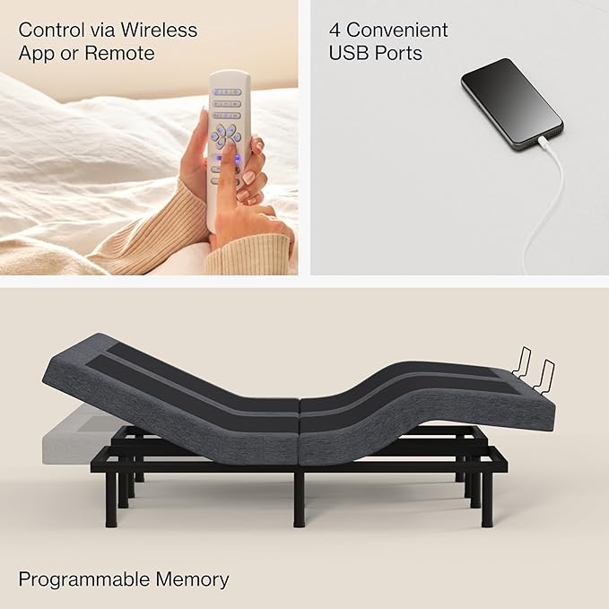 Nectar King Adjustable Base and 12” Mattress - Head & Foot Incline - Medium Firm Gel Memory Foam - Cooling Comfort - Wireless Remote - 3 Massage Settings - 365-Night Mattress Trial & Forever Warranty - LeafyLoom