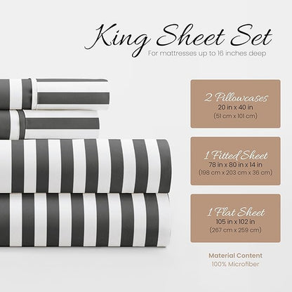 Linen Market 4 Piece King Bedding Sheet Set (Gray Ribbon) - Sleep Better Than Ever with These Ultra-Soft & Cooling Bed Sheets for Your King Size Bed - Deep Pocket Fits 16" Mattress - LeafyLoom