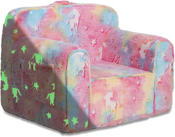 Comfy Toddler Chair Kids Chair,Toddler Foam Chair,Kids Armchair Toddler Couch Baby Kids Sofa Reading Chair with Glow in The Dark(Glow Pink) - LeafyLoom