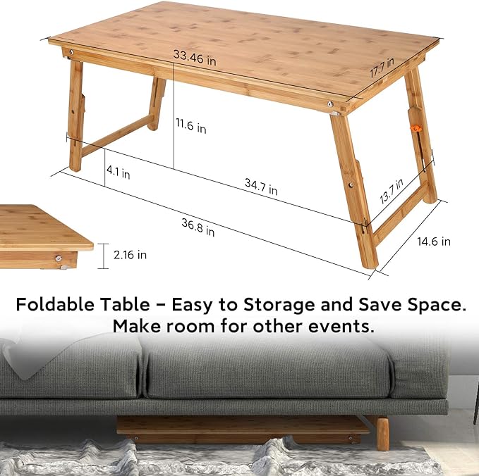 Nnewvante Large Floor Table,Small Folding Coffee Table Japanese Floor Desk Mid-Century Modern Low Bamboo Table for Living Room RV 33.5x17.7in - LeafyLoom