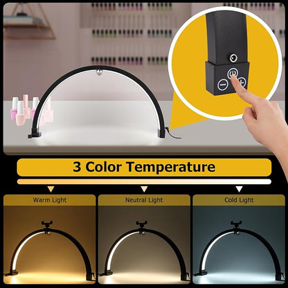 Small Nail lamp for Desk, Half Moon Light for Nail Desk with Touch Control, Portable Half Moon Nail lamp with Phone Holder (Black) - LeafyLoom