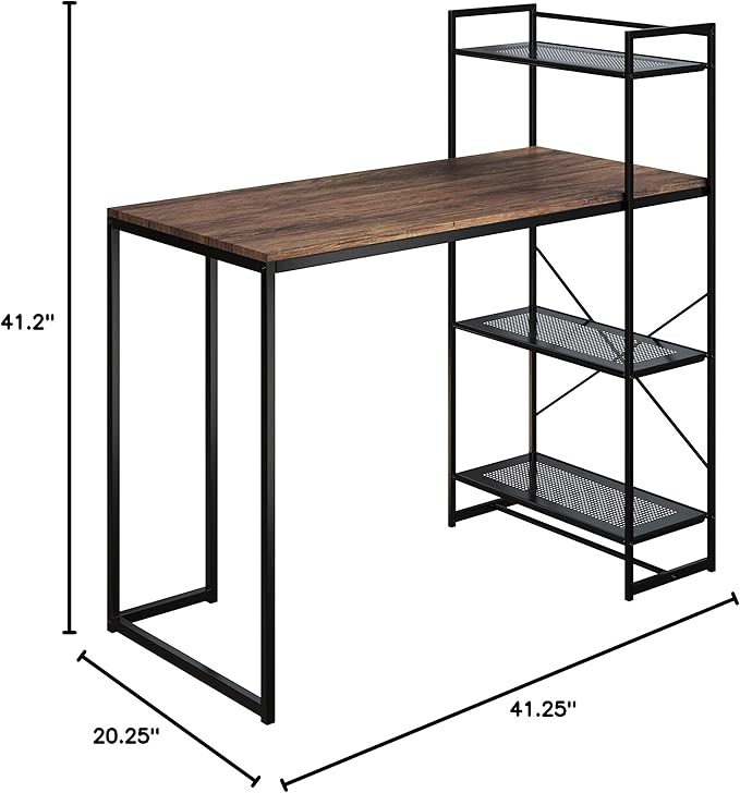 Lavish Home 80 BLT-SHF All-in-One Computer Desk with Shelves for Home Office, Bedroom, or Craft Table, Rustic Brown & Black - LeafyLoom