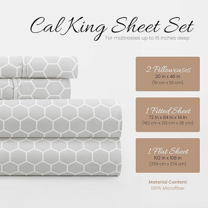 Linen Market 4 Piece California King Bedding Sheet Set (Gray Geometric) - Sleep Better Than Ever with These Ultra-Soft & Cooling Bed Sheets for Your Cal King Size Bed - Deep Pocket Fits 16" Mattress - LeafyLoom