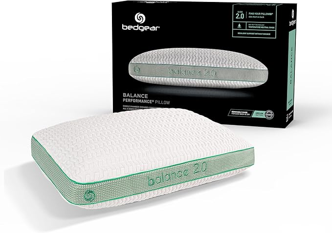 Bedgear Balance Performance Pillow - Size 2.0 - Moisture Wicking Bed Pillows for All Sleep Positions - Medium Firmness - Washable Cover - Back, Stomach, Side Sleeper Pillow - 20" W x 26" L x 5.75" H - LeafyLoom