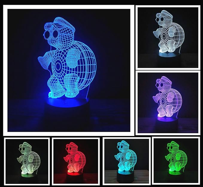 3D Optical Illusion LED Night Light, Boy Girl Kids Baby Sleep Desk Lamp Touch Control 7 Color Change USB Powered for Home Decorations or Holiday Gifts (Animal Turtle) - LeafyLoom