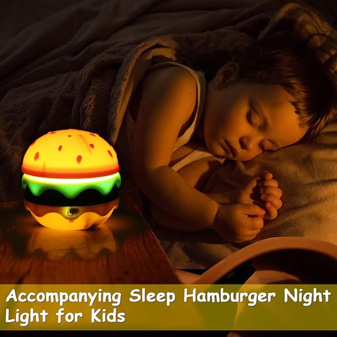 Cute Desk Lamp for Kids, Rechargeable Hamburger Small Desk Lamps with Adjustable Neck Dimmable Touch Switch, Nursery Night Lights, Kawaii Desk Accessories, Kawaii Room Decor for Boys Girls Gifts - LeafyLoom