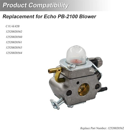 C1U-K42 Handheld Leaf Blower Carburetor Replacement for Echo PB-2100 PB-2155 with 13031054130 Air Fuel Filter Line Kit C1U-K42B C1U-K42A 12520020565 - LeafyLoom