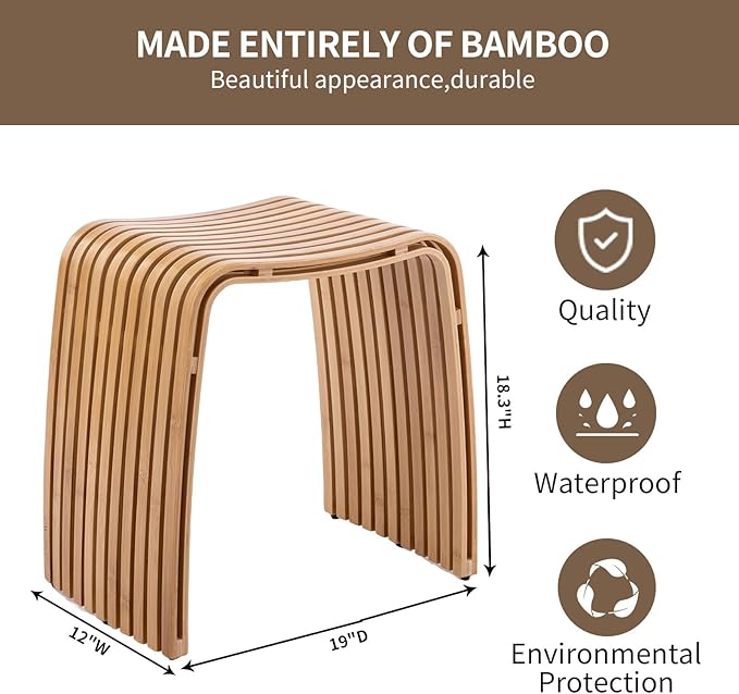 Bamboo Dining Stool Dining Chair Dressing Stool Shoe Stool Bathroom Stool Dining Room Bathroom Living Room Study Bedroom Durable and Beautifully Designed - LeafyLoom