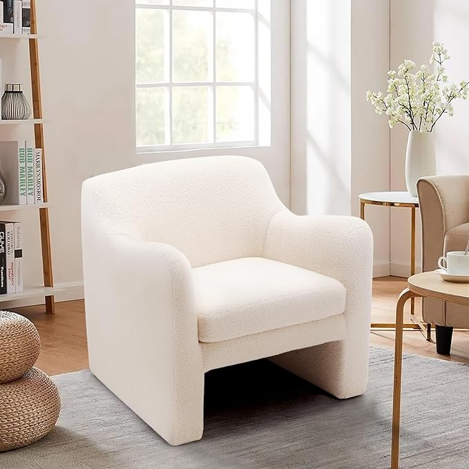 COLAMY Sherpa Accent Chair for Living Room,Living Room Chair,Comfy Accent Armchair with Back,Modern Accent Leisure Chair for Living Room Bedroom Reception Waiting Room, Cream - LeafyLoom