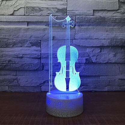 Violin Instrument Night Light 3D Visual Desk Lamp Violin Toy Household Home Room Decor 7 Colors Change Bedroom Touch Table Light Birthday Gift Christmas for Kids and Adult Violin Lover - LeafyLoom