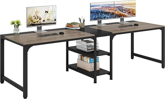 90.5 Inch Large Double Home Office Compuer Desk Two Person Study Table - LeafyLoom