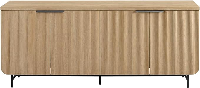 Walker Edison Modern Scandinavian Fluted Door Kitchen Storage Sideboard Buffet Cabinet Console, 69 Inch, Coastal Oak/Black - LeafyLoom