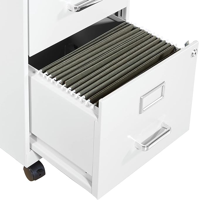 OSP Home Furnishings 2 Drawer Mobile Locking Metal File Cabinet, White - LeafyLoom