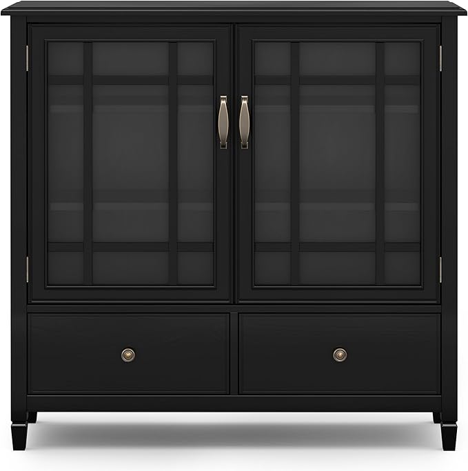 SIMPLIHOME Connaught Low Storage Cabinet, 46 inch, Black - LeafyLoom