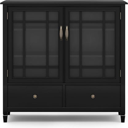 SIMPLIHOME Connaught Low Storage Cabinet, 46 inch, Black - LeafyLoom