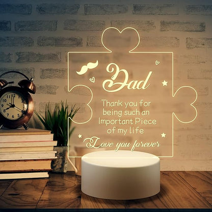 Puzzle Night Light Gift for Dad, Dad Gifts from Daughter and Son Night Lamp with Plastic Base, Unique Gifts On Birthday Christmas Day for Dad - LeafyLoom