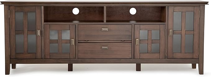 SIMPLIHOME Artisan SOLID WOOD 72 Inch Wide Transitional TV Media Stand in Natural Aged Brown for TVs up to 80 Inch, For the Living Room and Entertainment Center - LeafyLoom