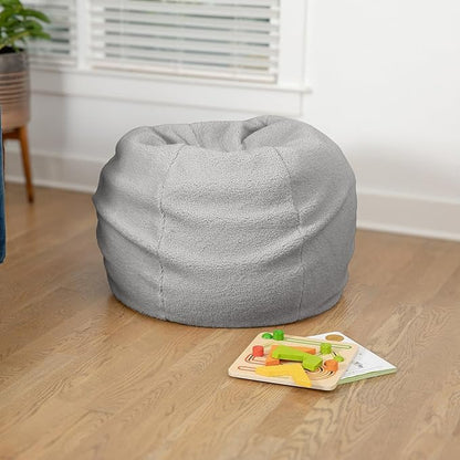 Flash Furniture Dillon Sherpa Bean Bag Chair, Classic Refillable Bean Bag Chair for Kids and Teens, Small, Gray - LeafyLoom