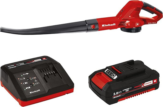 Einhell GE-CL Power X-Change 18-Volt Cordless 130-MPH 90-CFM Varaible Speed Air Sweeper / Leaf Blower, Kit (w/ 2.0-Ah Battery + Fast Charger) - LeafyLoom