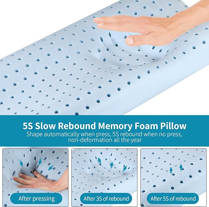 Memory Foam Pillows Neck Pillow Bed Pillow for Sleeping Ergonomic Cervical Contour Pillow for Side Back Stomach Sleeper for Neck and Shoulder Pain - LeafyLoom