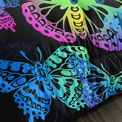 Axolotl Colorful Butterflies Bedding Set,Twin Size Kids Bed Set,Gradient Butterfly Comforter Set,1 Quilt with 2 Pillowcases for Boys Girls Kids Teens Children Adults Room Decor All Season,Black - LeafyLoom