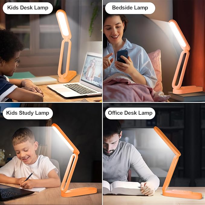 LED Desk Lamp for Office Home & Battery Operated Lamp Rechargeable Lamp Foldable & Portable Light, LED Desk Light Strip, 3 Brightness Dimmable Small Desk Lamp Reading Lamp (Orange) - LeafyLoom