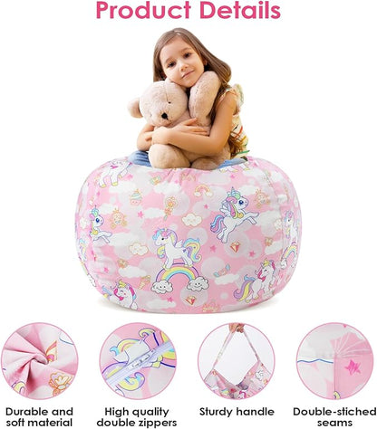 Bean Bag Chair for Kids Stuffed Animal Storage Beanbag Chairs,Toddler Toy Storage Organizer for Girls and Boys,Large 32'' Cover Only（No Filling - LeafyLoom